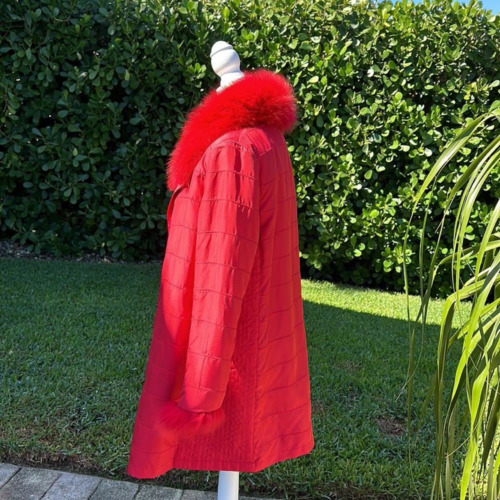 LINDA RICHARDS LUXURY RED SILK AND DYED FOX REVERSIBLE LIGHTWEIGHT COAT … - Picture 12 of 16